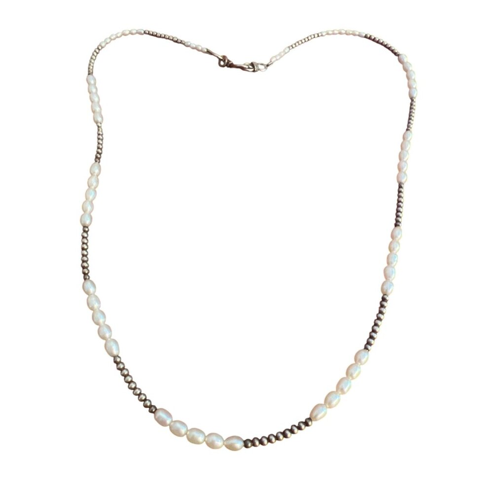 Vintage Dainty Freshwater Pearl Sterling Silver Necklace Hook Clasp Collar 18"